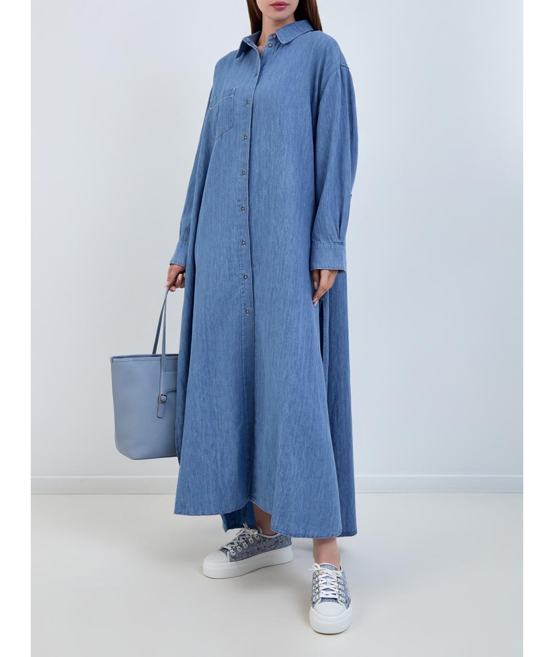 7 FOR ALL MANKIND Синее хлопковое повседневное платье, фото 2