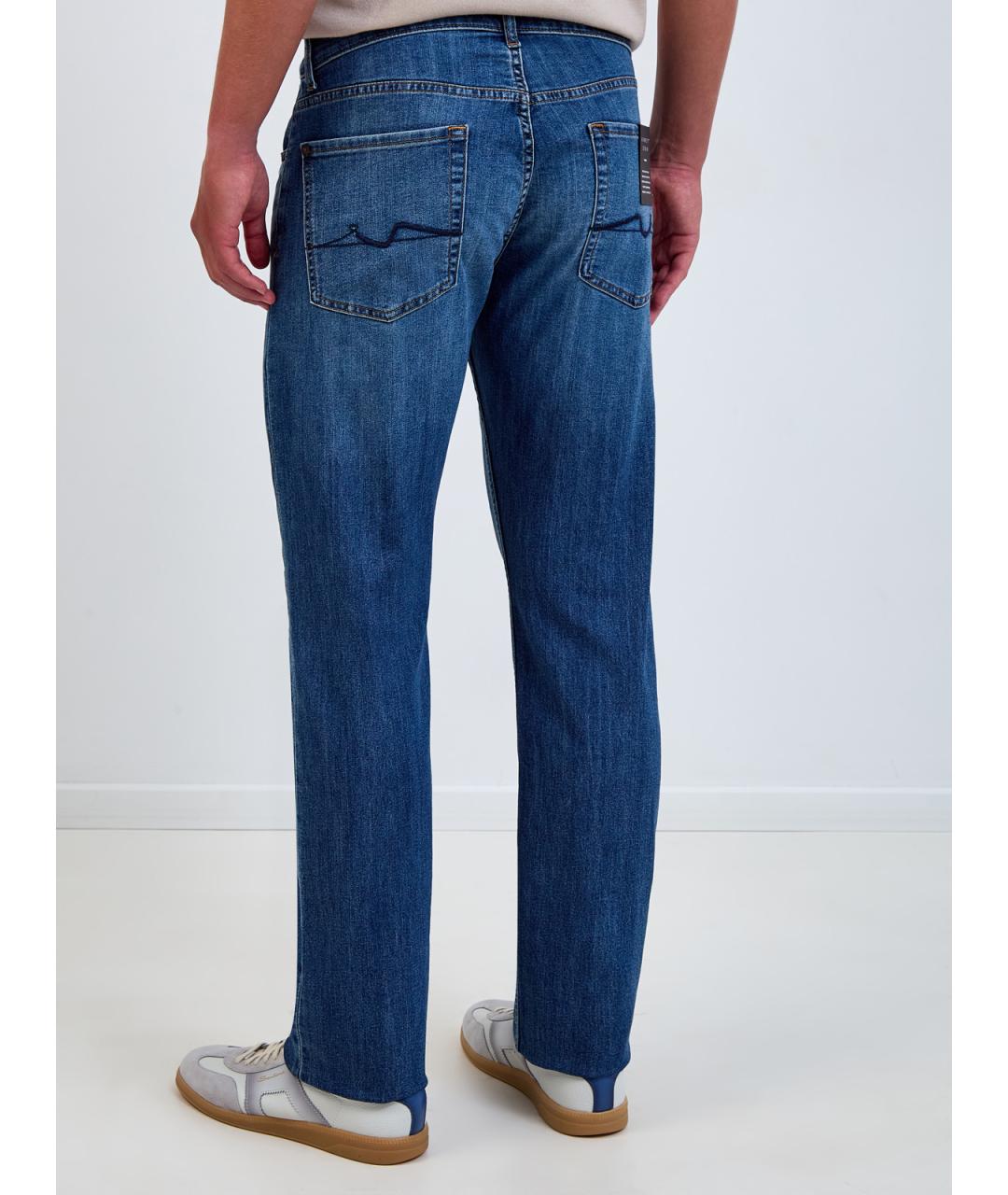 7 FOR ALL MANKIND Синие хлопковые прямые джинсы, фото 4