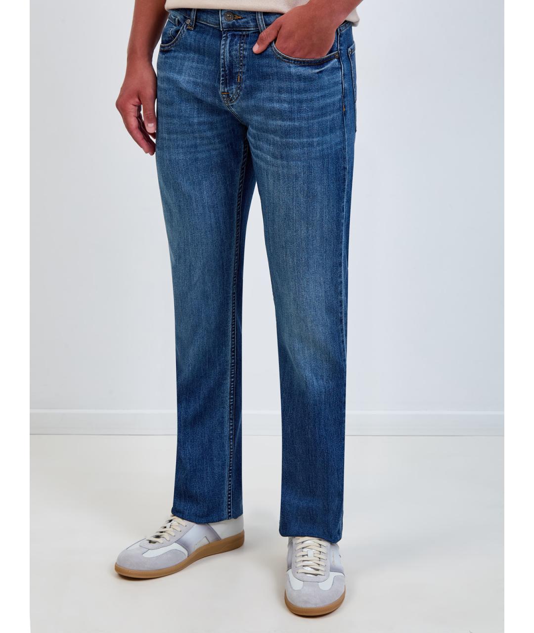 7 FOR ALL MANKIND Синие хлопковые прямые джинсы, фото 3