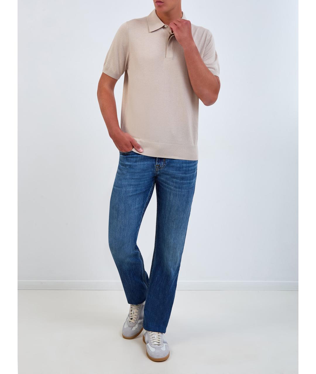 7 FOR ALL MANKIND Синие хлопковые прямые джинсы, фото 2