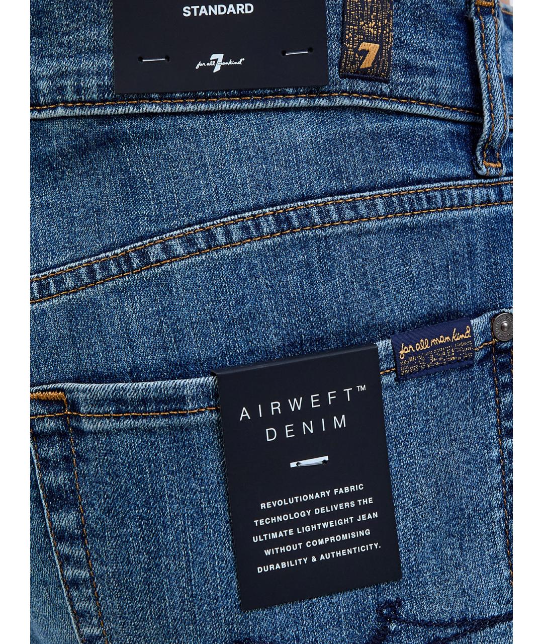 7 FOR ALL MANKIND Синие хлопковые прямые джинсы, фото 5