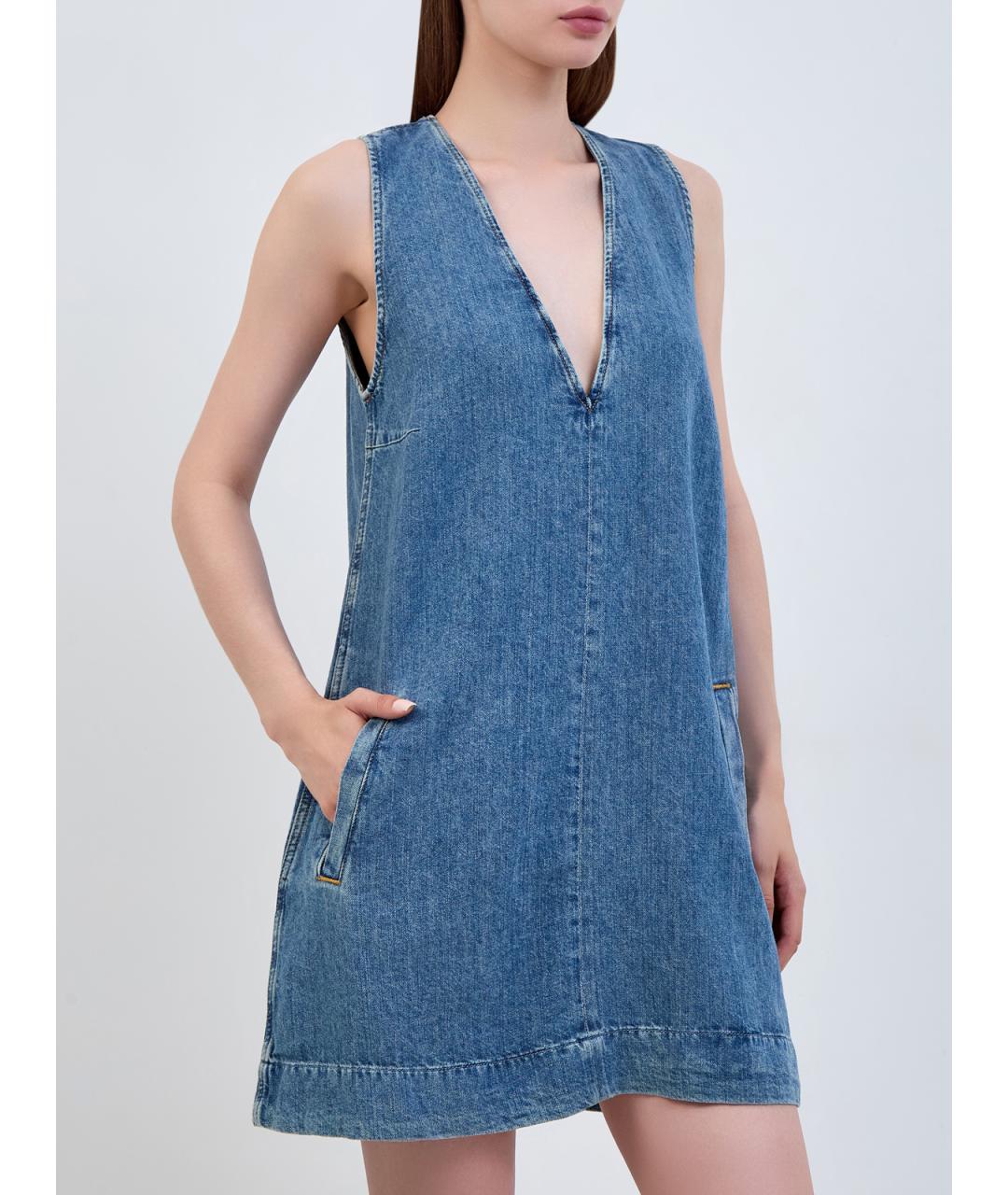 7 FOR ALL MANKIND Синее хлопковое повседневное платье, фото 3