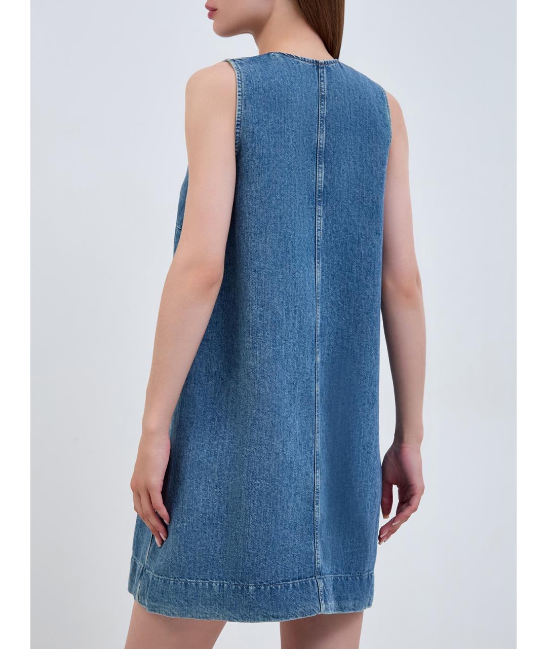 7 FOR ALL MANKIND Синее хлопковое повседневное платье, фото 4