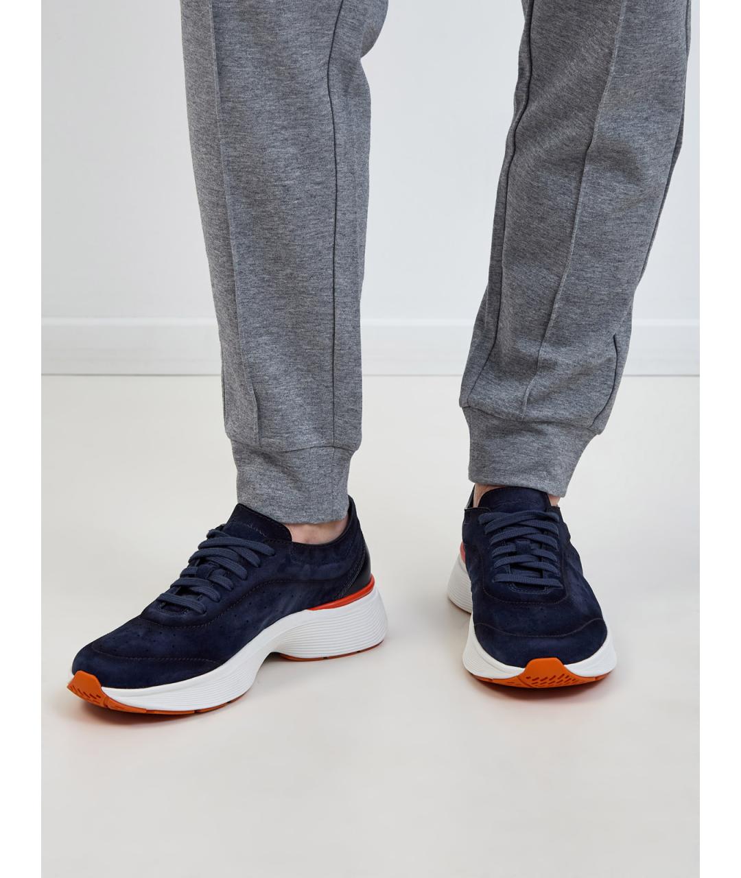 SANTONI Синие замшевые низкие кроссовки / кеды, фото 2