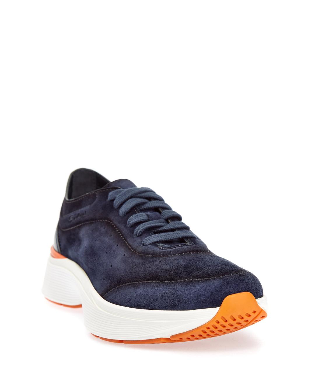 SANTONI Синие замшевые низкие кроссовки / кеды, фото 3
