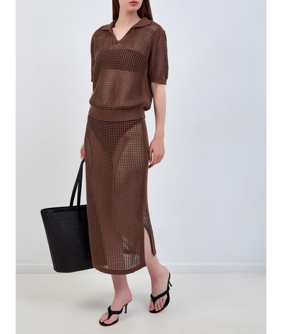 MC2 SAINT BARTH Коричневая хлопковая юбка миди, фото 2