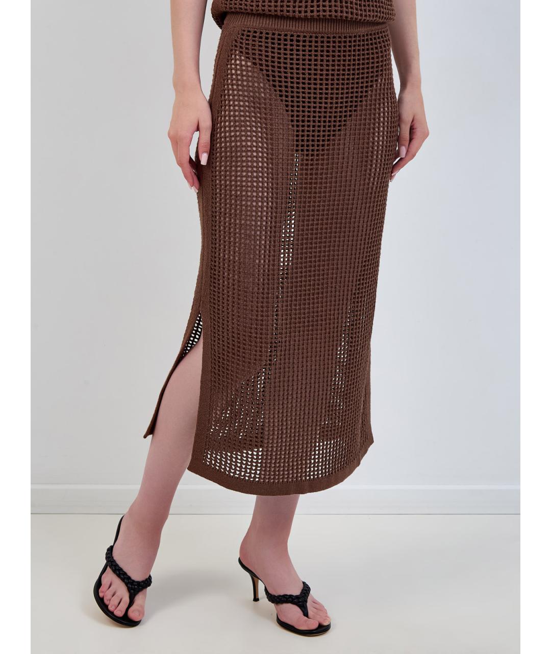MC2 SAINT BARTH Коричневая хлопковая юбка миди, фото 3