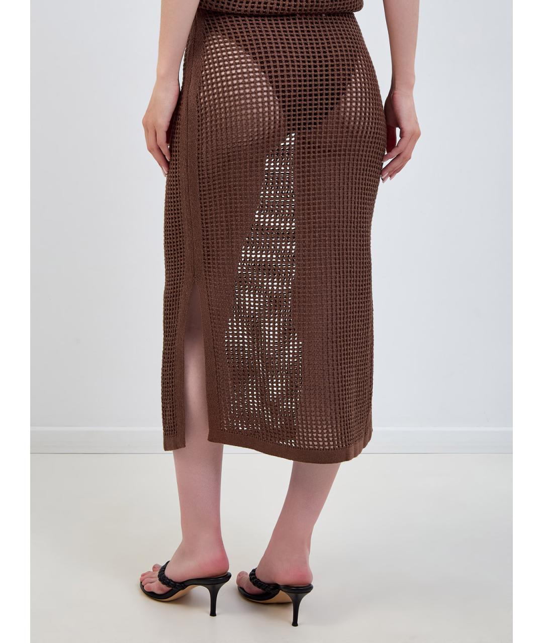 MC2 SAINT BARTH Коричневая хлопковая юбка миди, фото 4