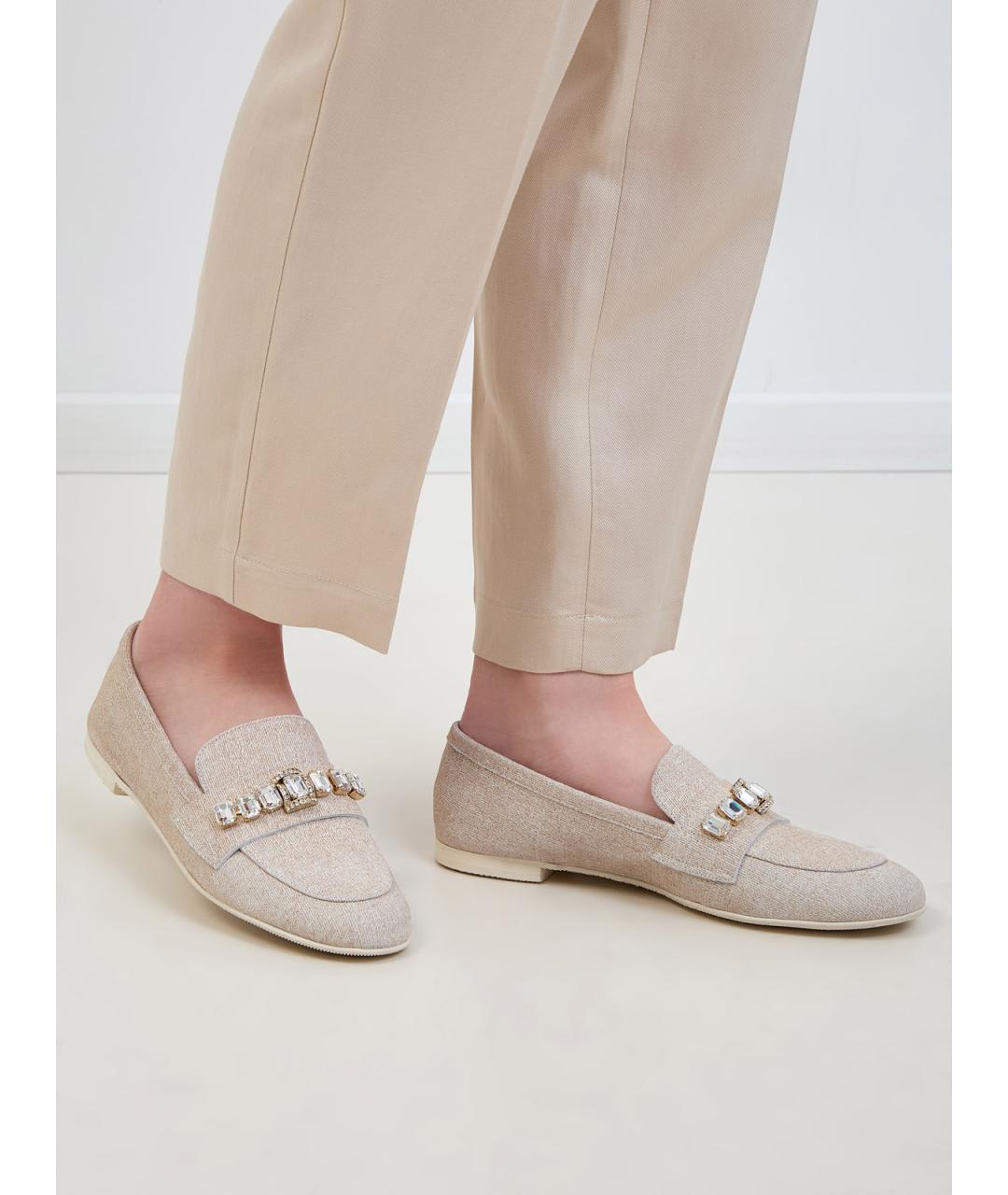 CASADEI Бежевые текстильные лоферы, фото 2