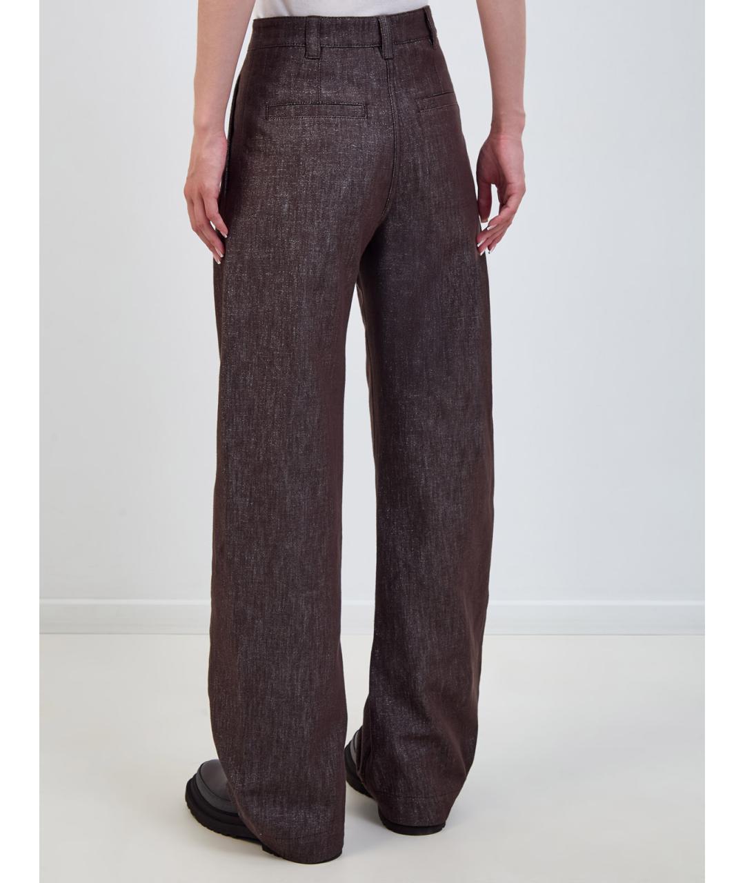 BRUNELLO CUCINELLI Коричневые хлопковые прямые брюки, фото 4