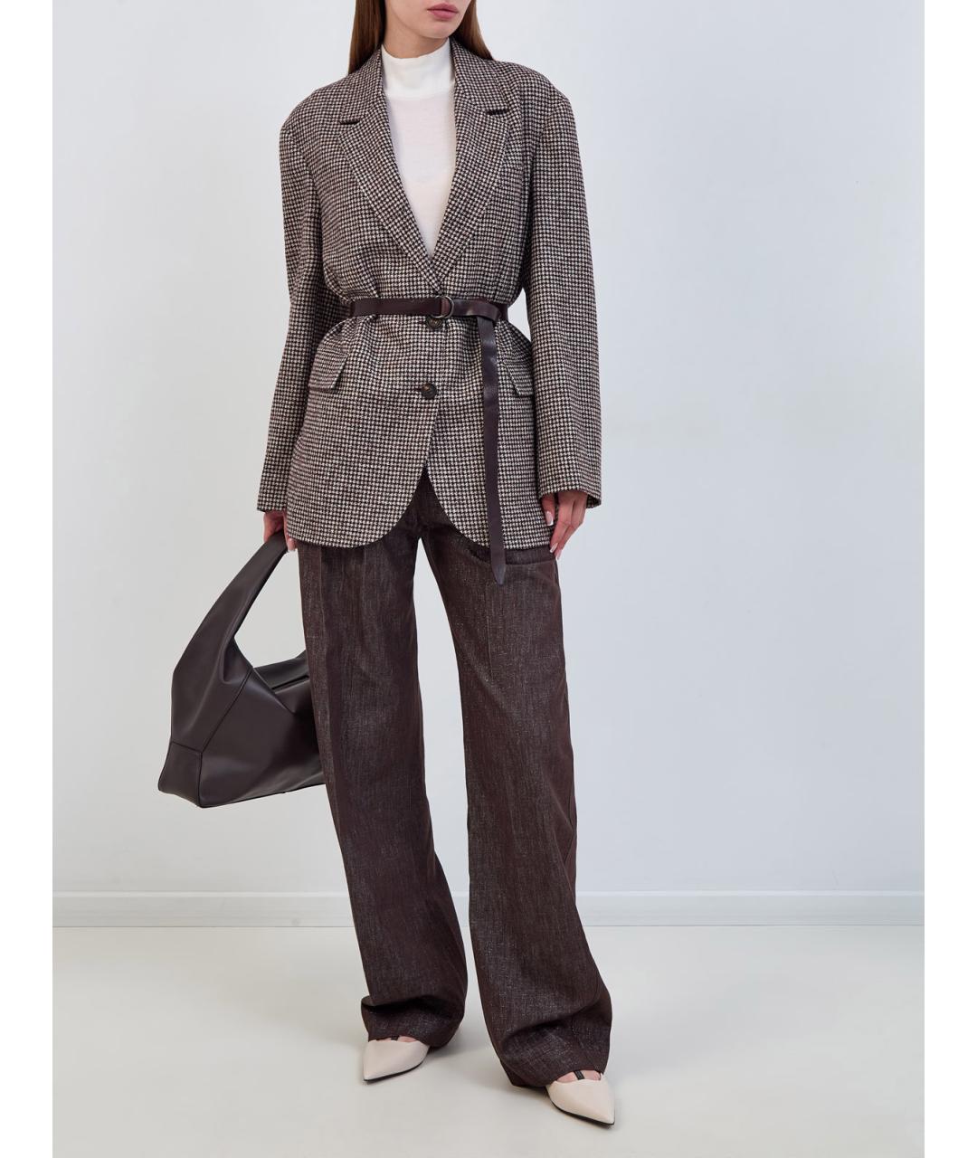 BRUNELLO CUCINELLI Коричневые хлопковые прямые брюки, фото 2