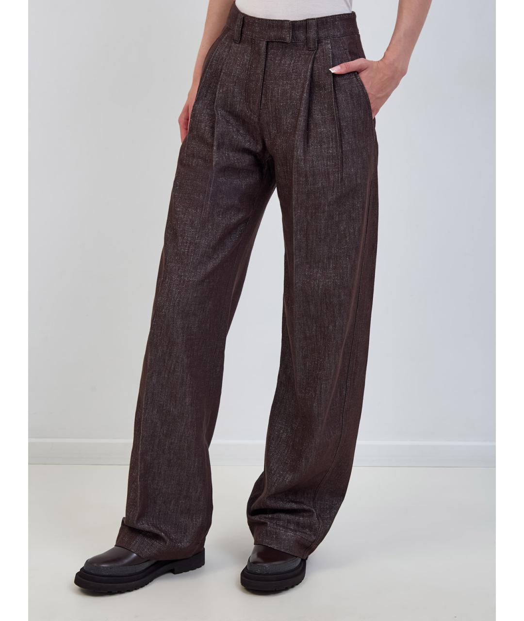 BRUNELLO CUCINELLI Коричневые хлопковые прямые брюки, фото 3