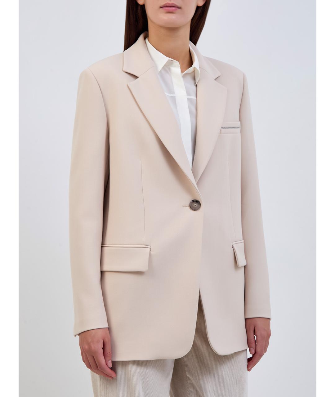 PESERICO Бежевый полиэстеровый жакет/пиджак, фото 3