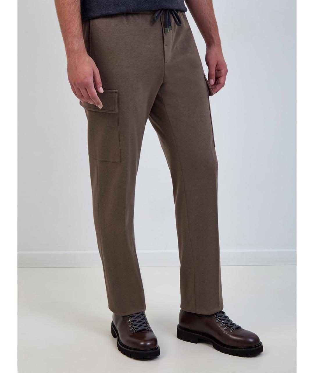 PESERICO Коричневые хлопковые повседневные брюки, фото 3