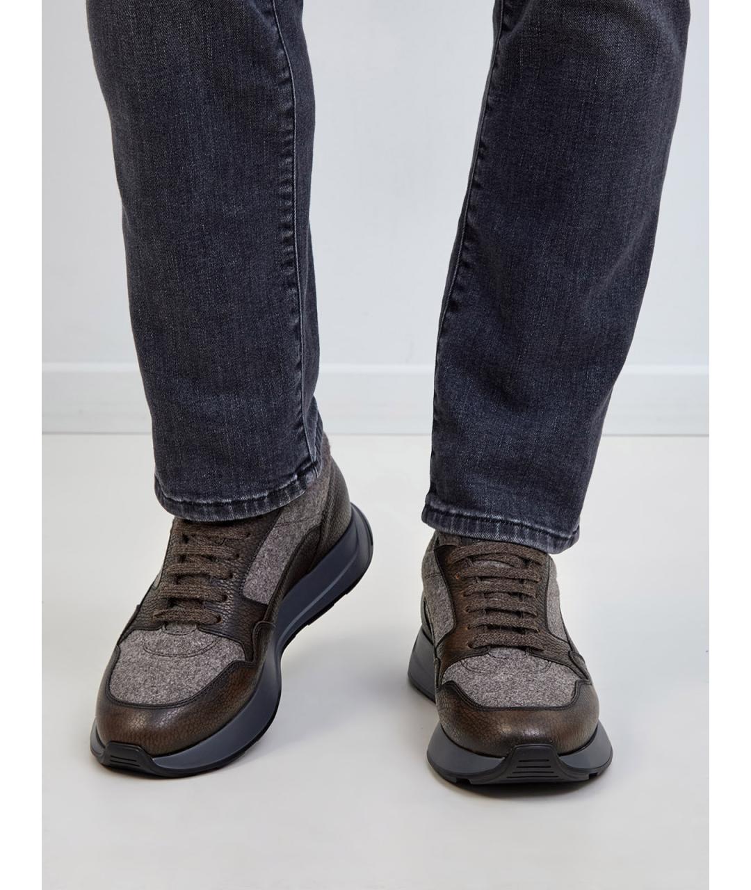 BARRETT Коричневые кожаные низкие кроссовки / кеды, фото 2