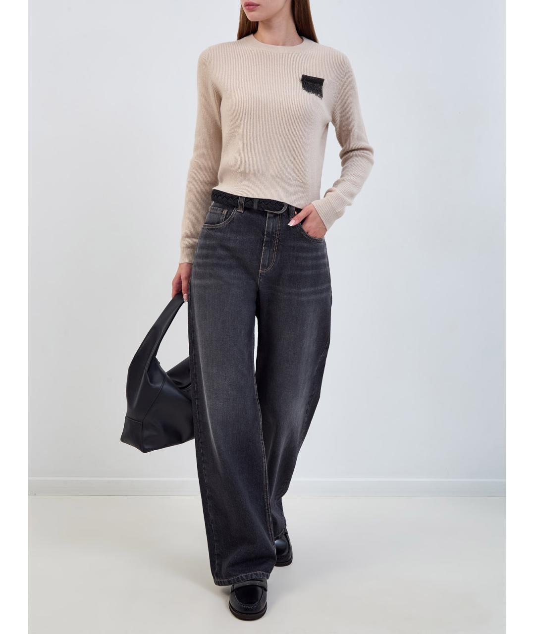 BRUNELLO CUCINELLI Бежевый кашемировый джемпер / свитер, фото 2