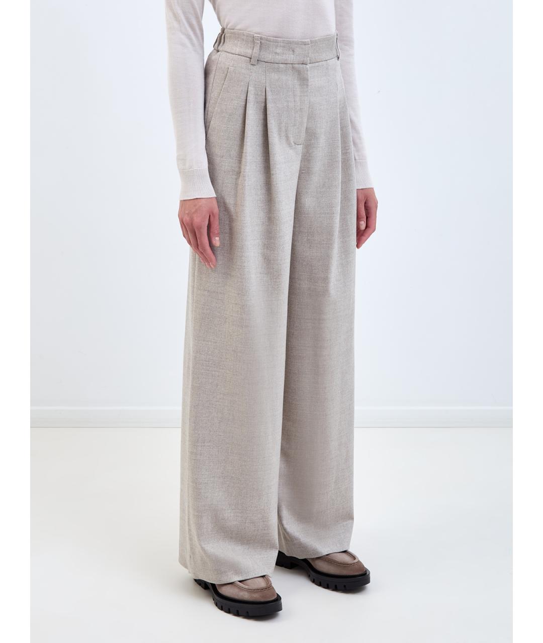 LORENA ANTONIAZZI Бежевые шерстяные брюки широкие, фото 3