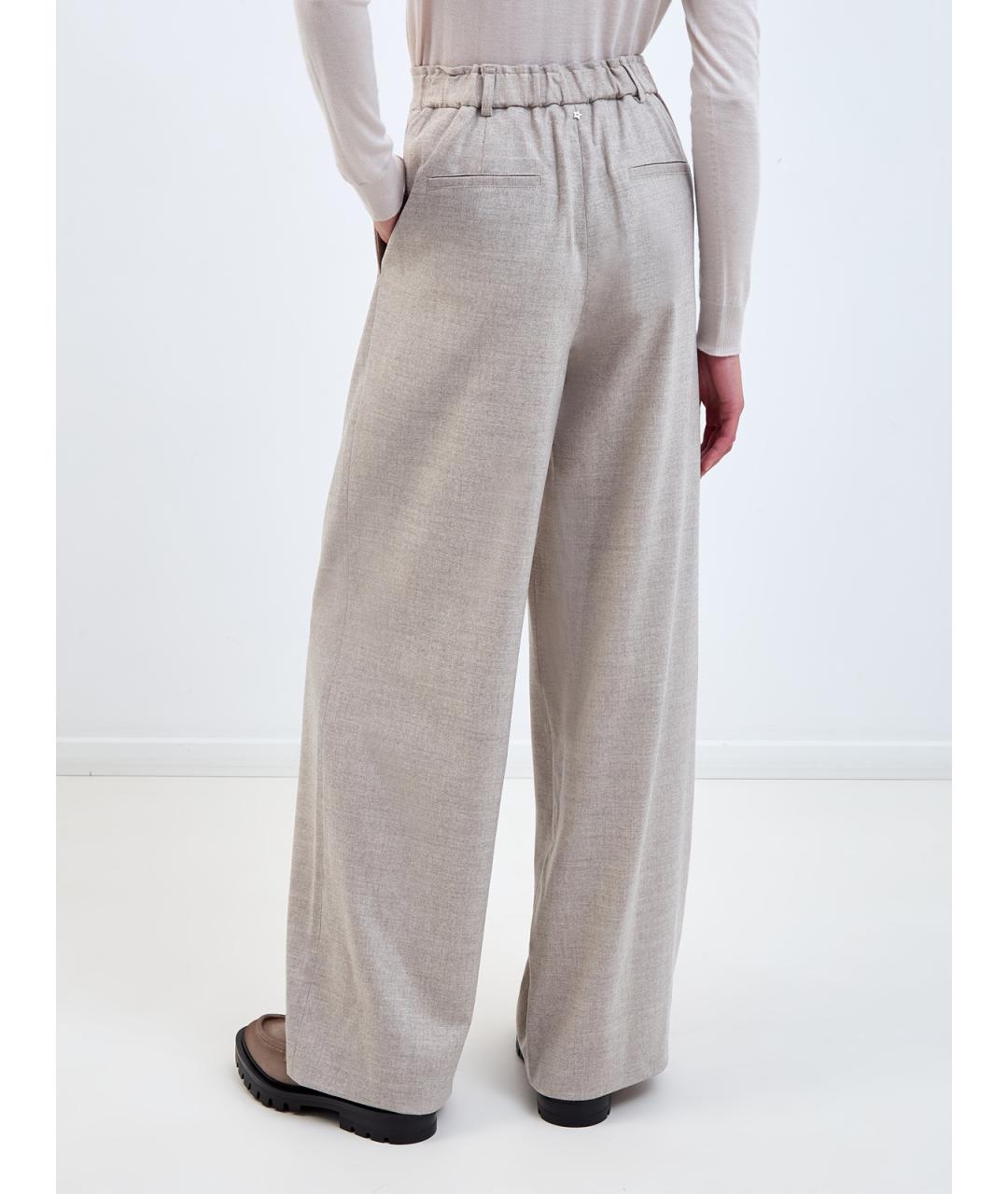 LORENA ANTONIAZZI Бежевые шерстяные брюки широкие, фото 4