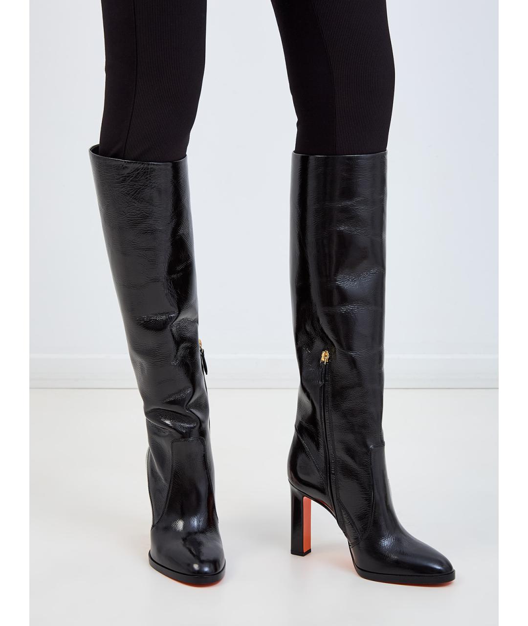 SANTONI Черные сапоги из лакированной кожи, фото 2