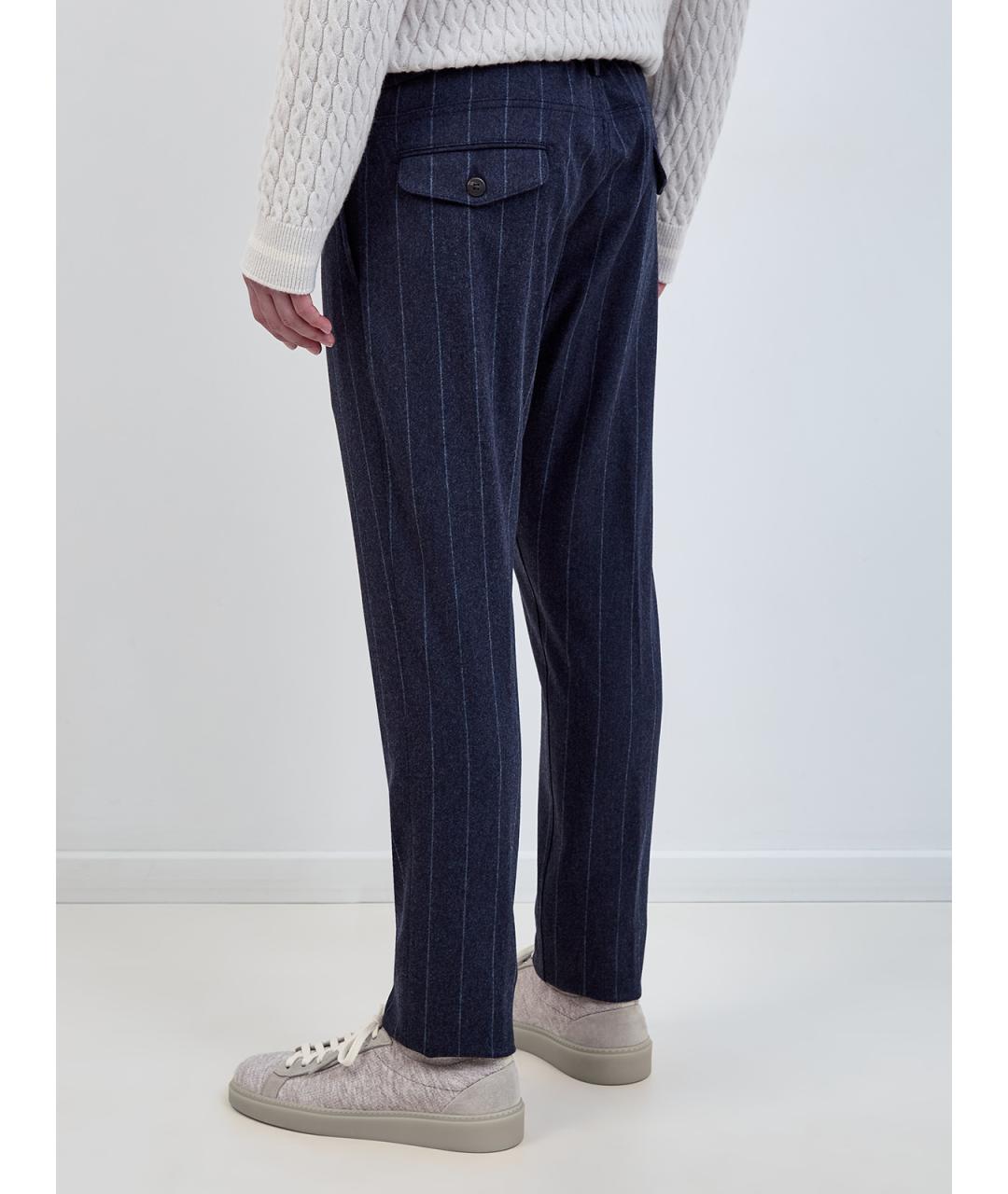 ELEVENTY Темно-синие шерстяные повседневные брюки, фото 4
