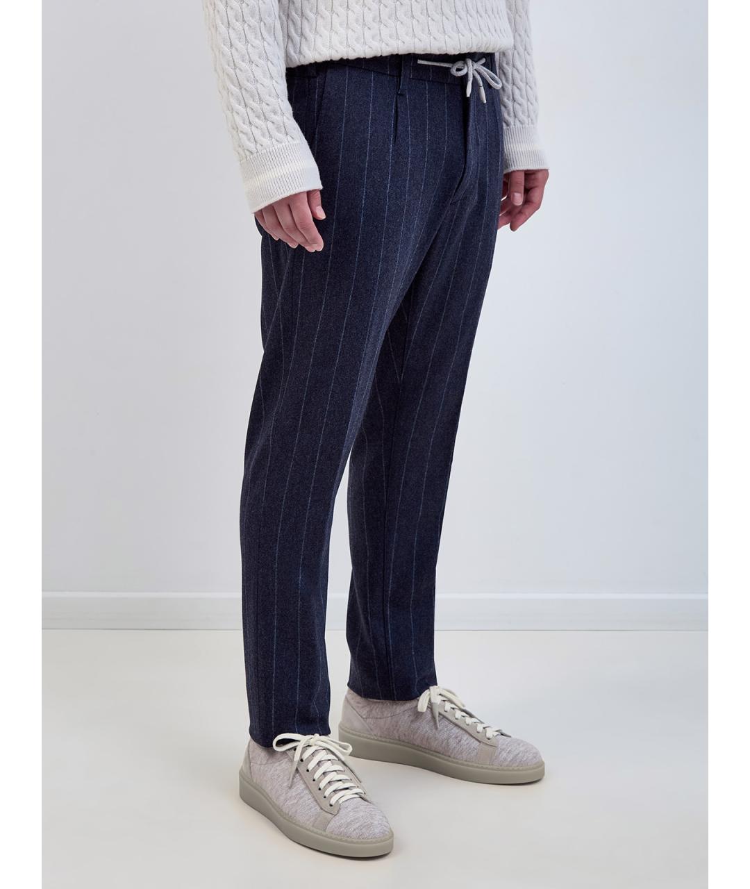 ELEVENTY Темно-синие шерстяные повседневные брюки, фото 3