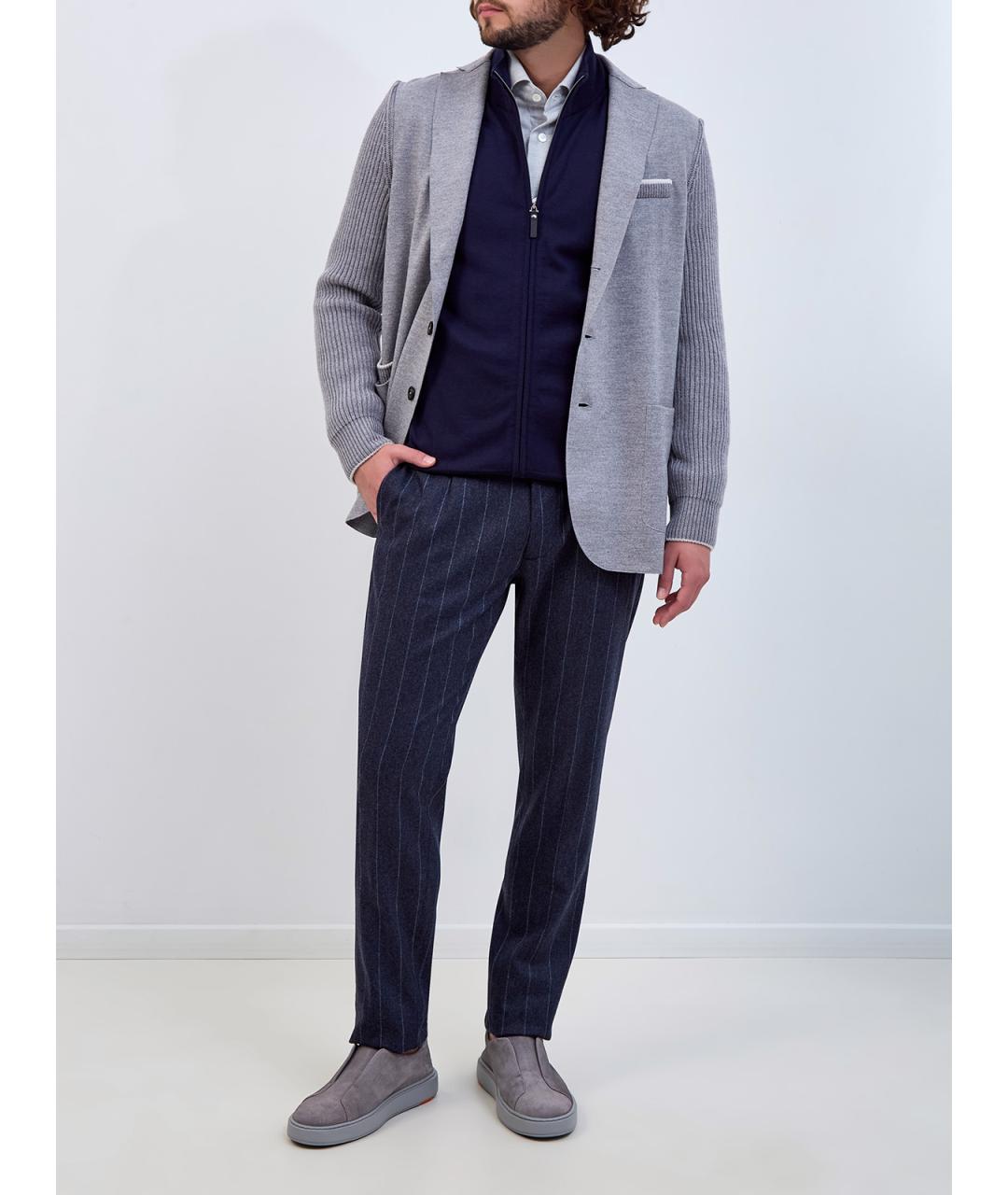 ELEVENTY Темно-синие шерстяные повседневные брюки, фото 2