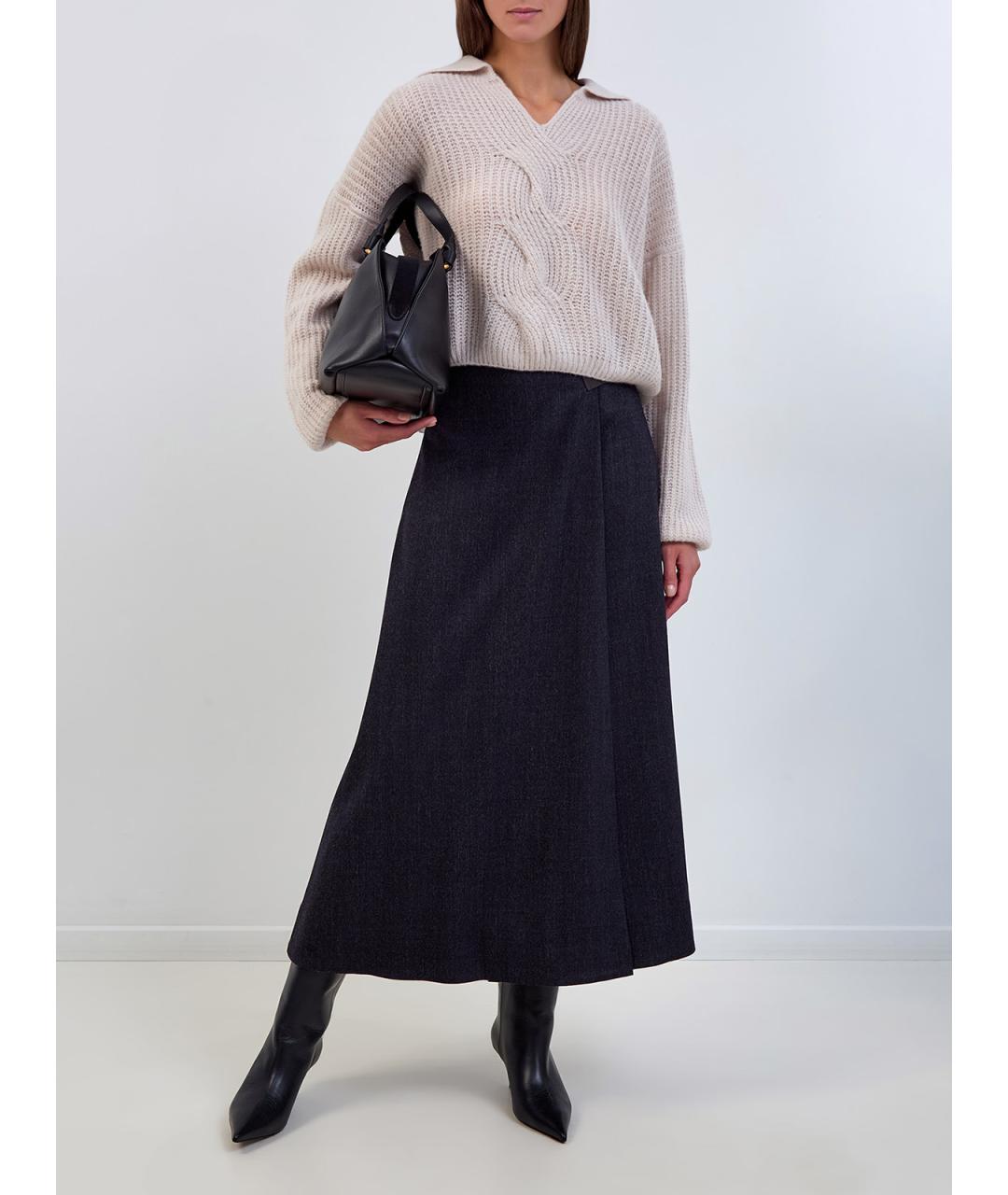 LORENA ANTONIAZZI Синяя шерстяная юбка макси, фото 2