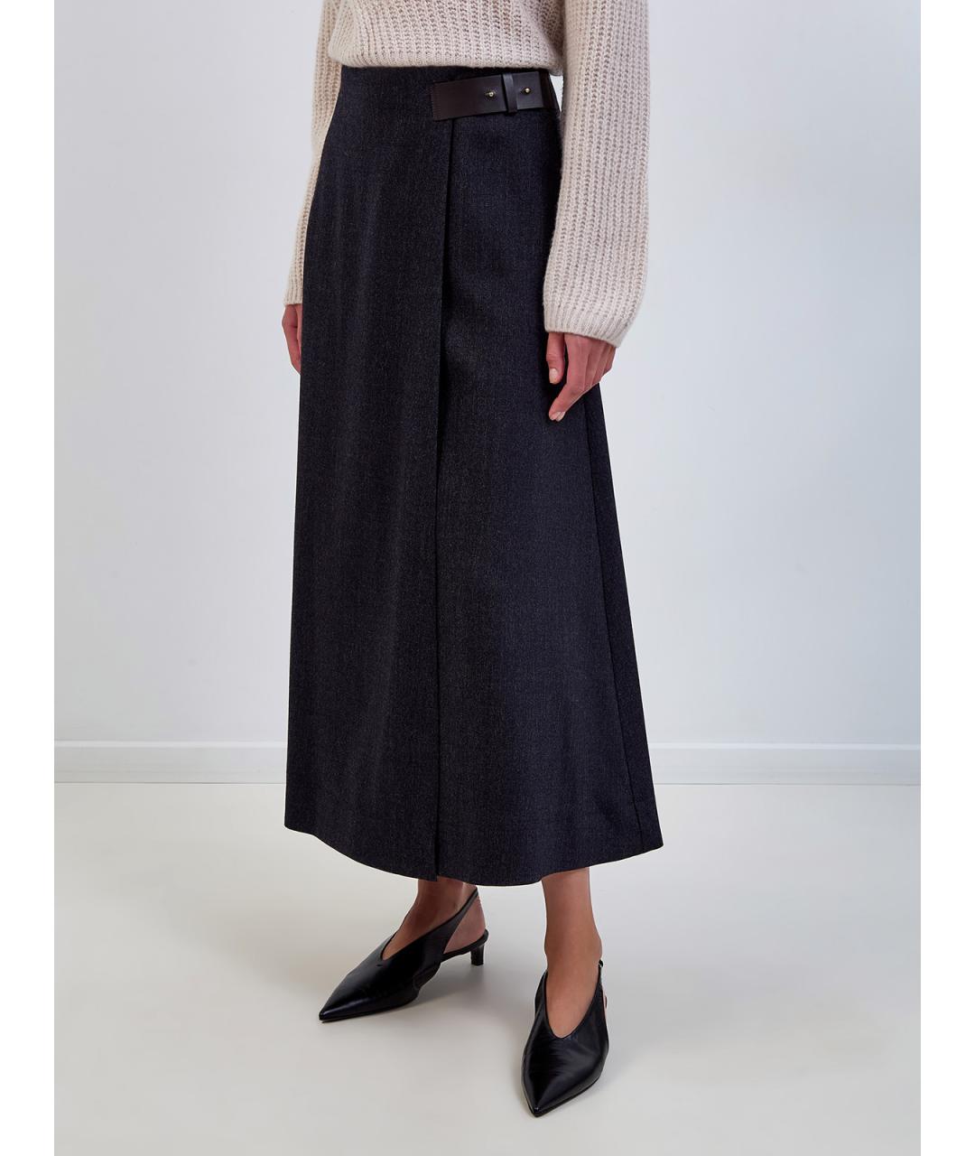 LORENA ANTONIAZZI Синяя шерстяная юбка макси, фото 3