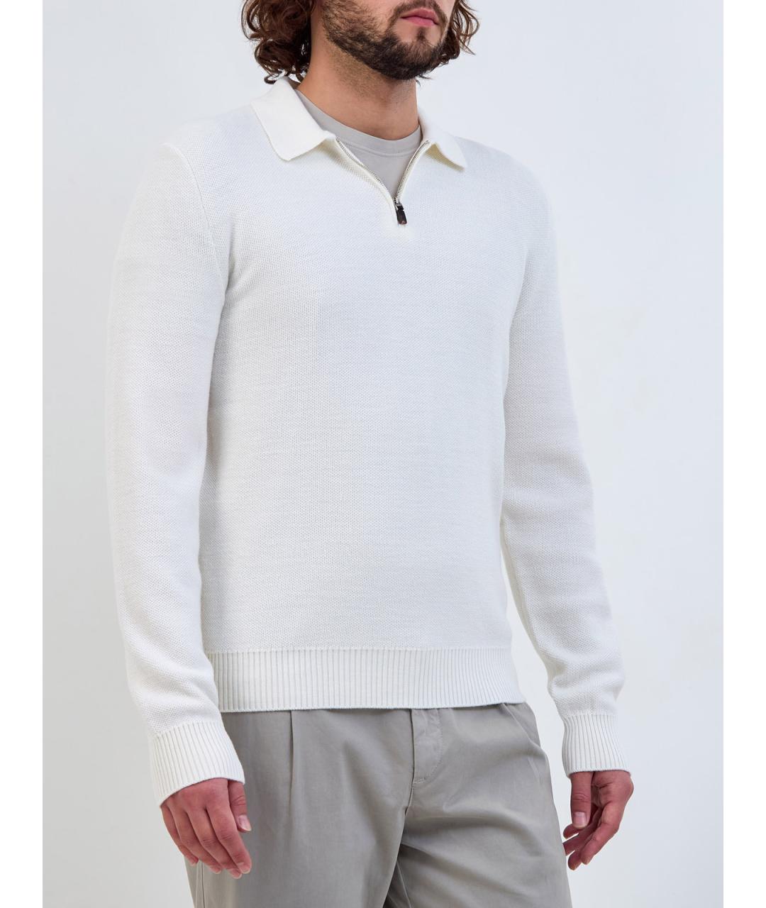 ELEVENTY Белое поло с длинным рукавом, фото 3