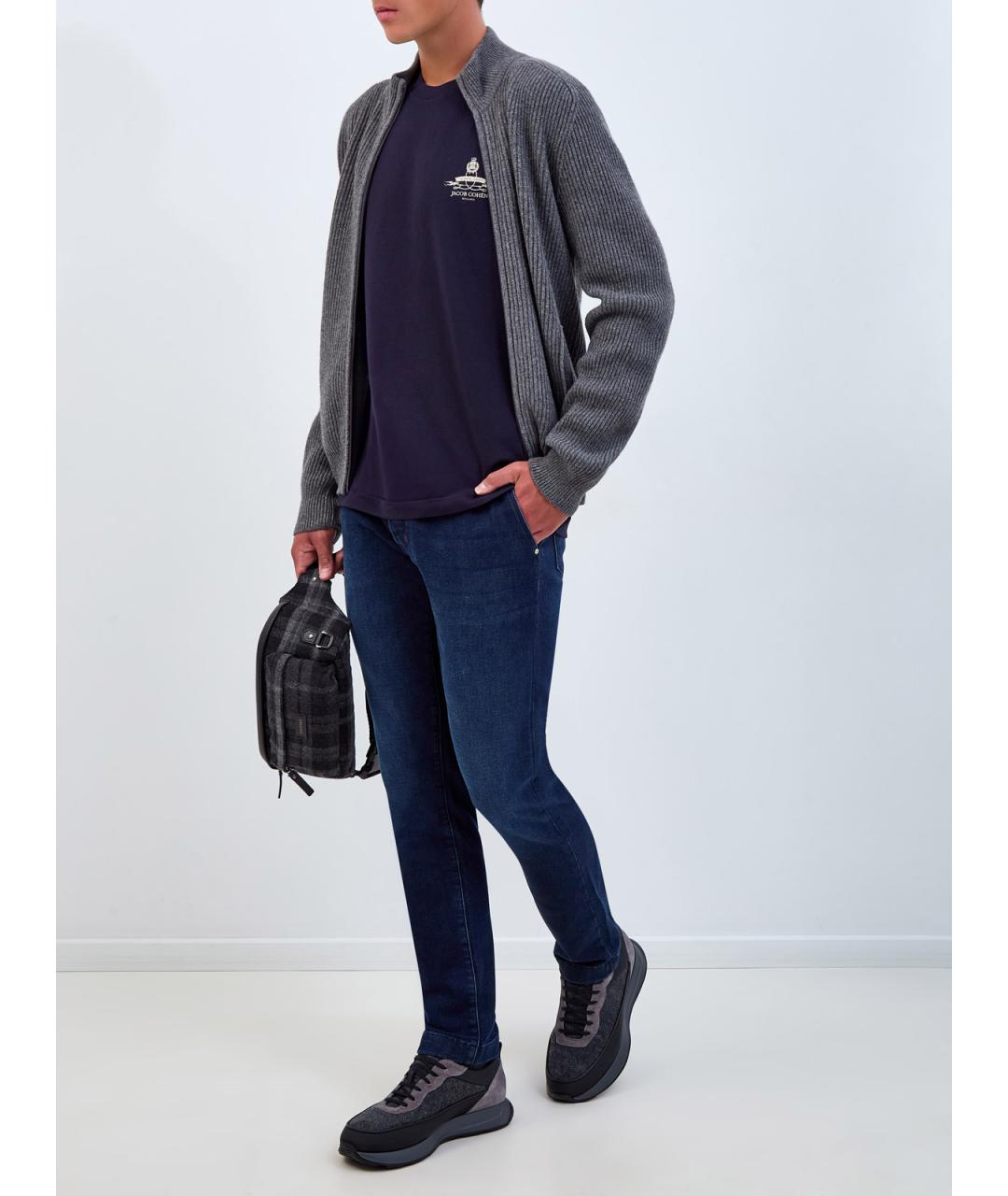 JACOB COHEN Темно-синяя хлопковая футболка, фото 2