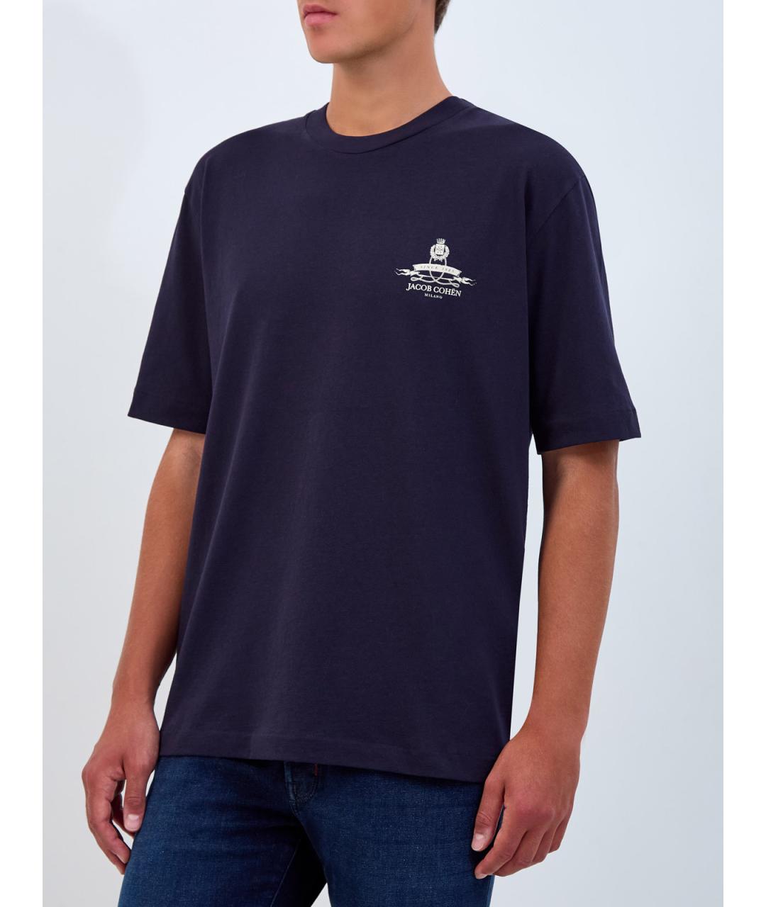 JACOB COHEN Темно-синяя хлопковая футболка, фото 3