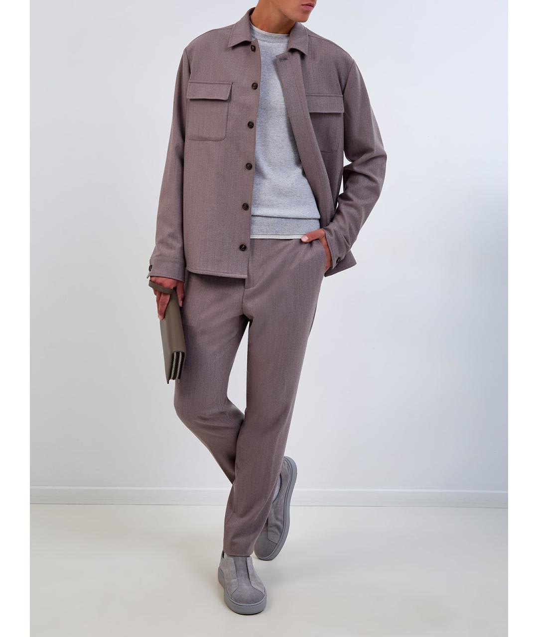 ELEVENTY Фиолетовые шерстяные повседневные брюки, фото 2