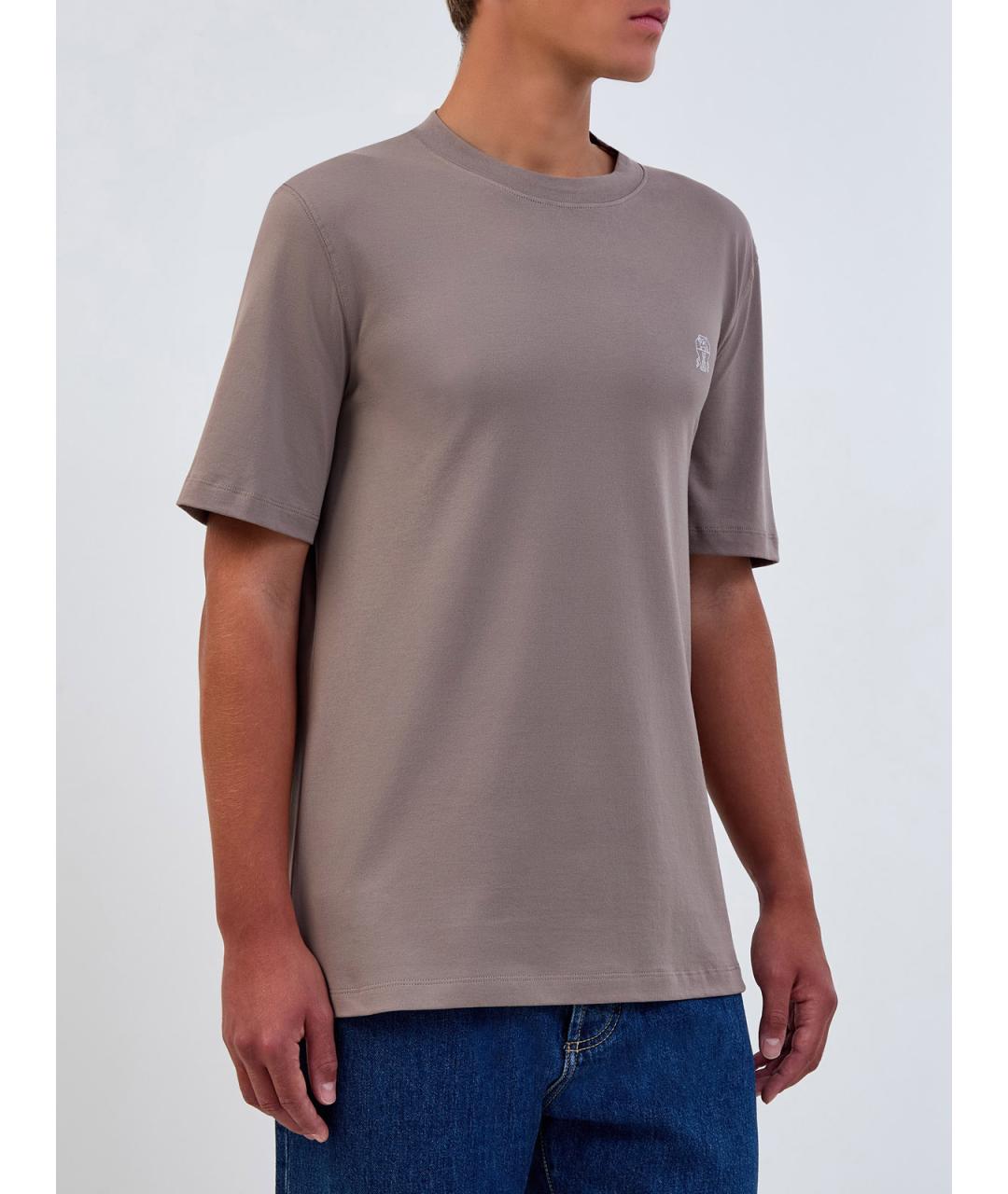 BRUNELLO CUCINELLI Коричневая хлопковая футболка, фото 3