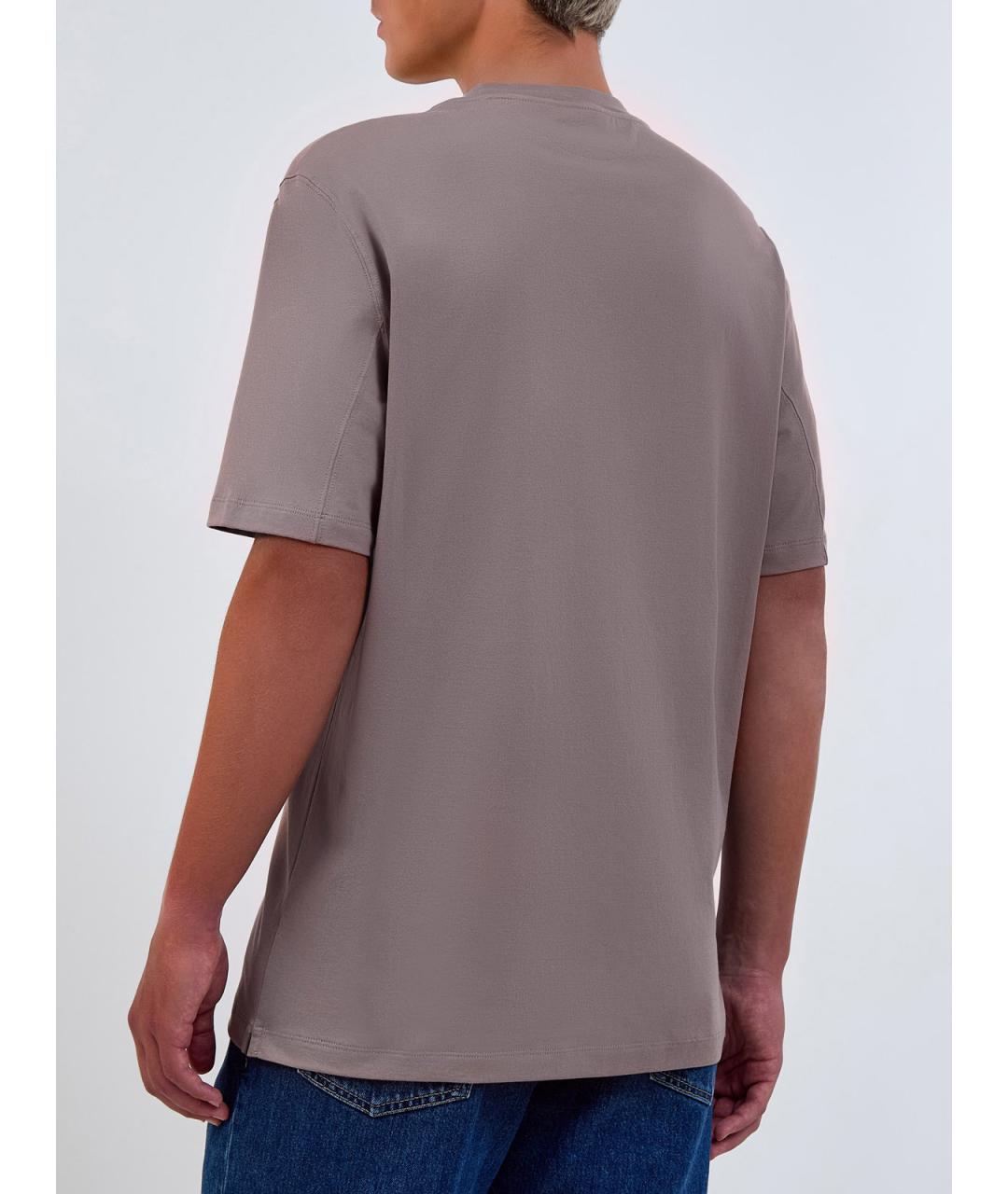 BRUNELLO CUCINELLI Коричневая хлопковая футболка, фото 4