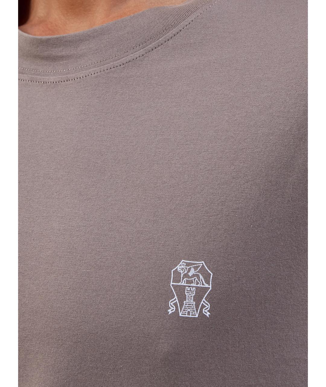 BRUNELLO CUCINELLI Коричневая хлопковая футболка, фото 5