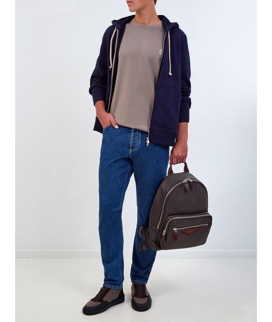 BRUNELLO CUCINELLI Коричневая хлопковая футболка, фото 2