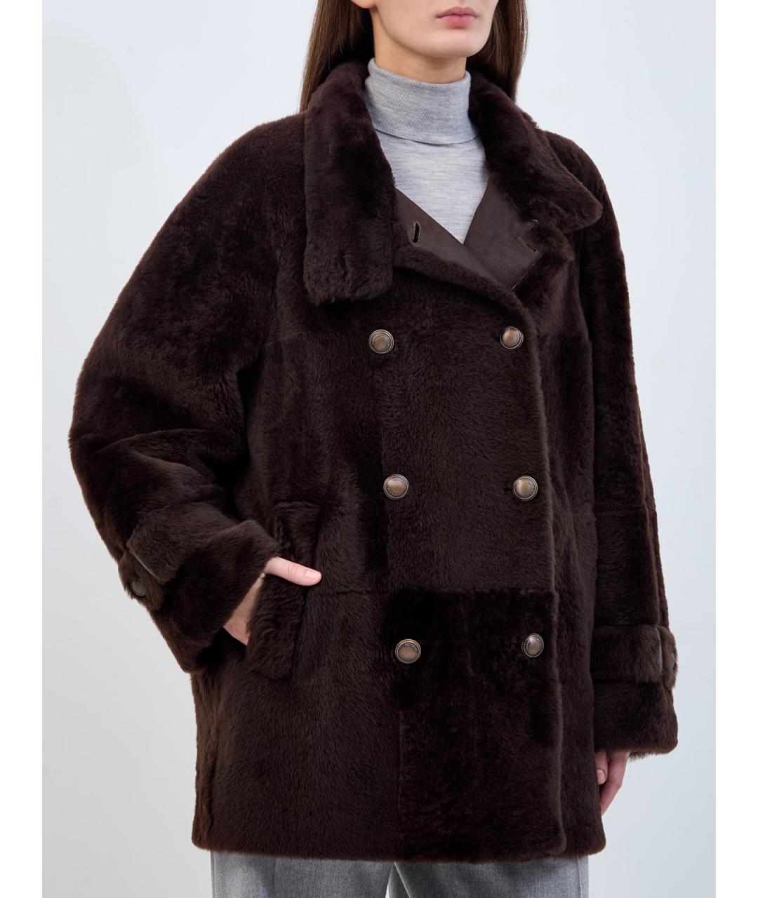 BRUNELLO CUCINELLI Коричневая меховая дубленка, фото 3