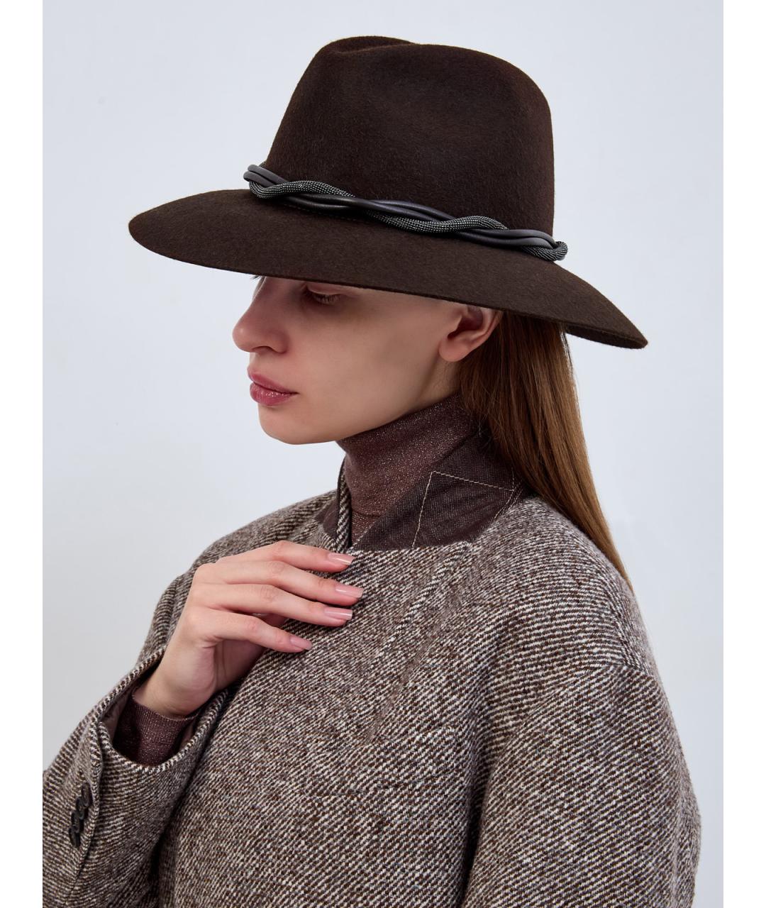 BRUNELLO CUCINELLI Коричневая шерстяная шляпа, фото 2