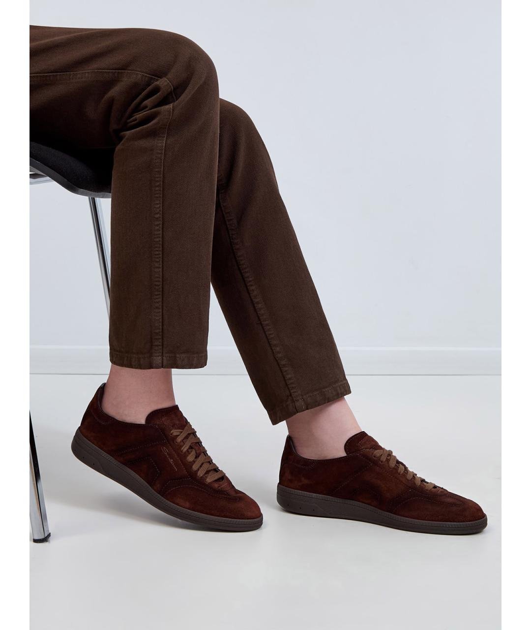 SANTONI Коричневые замшевые кеды, фото 2