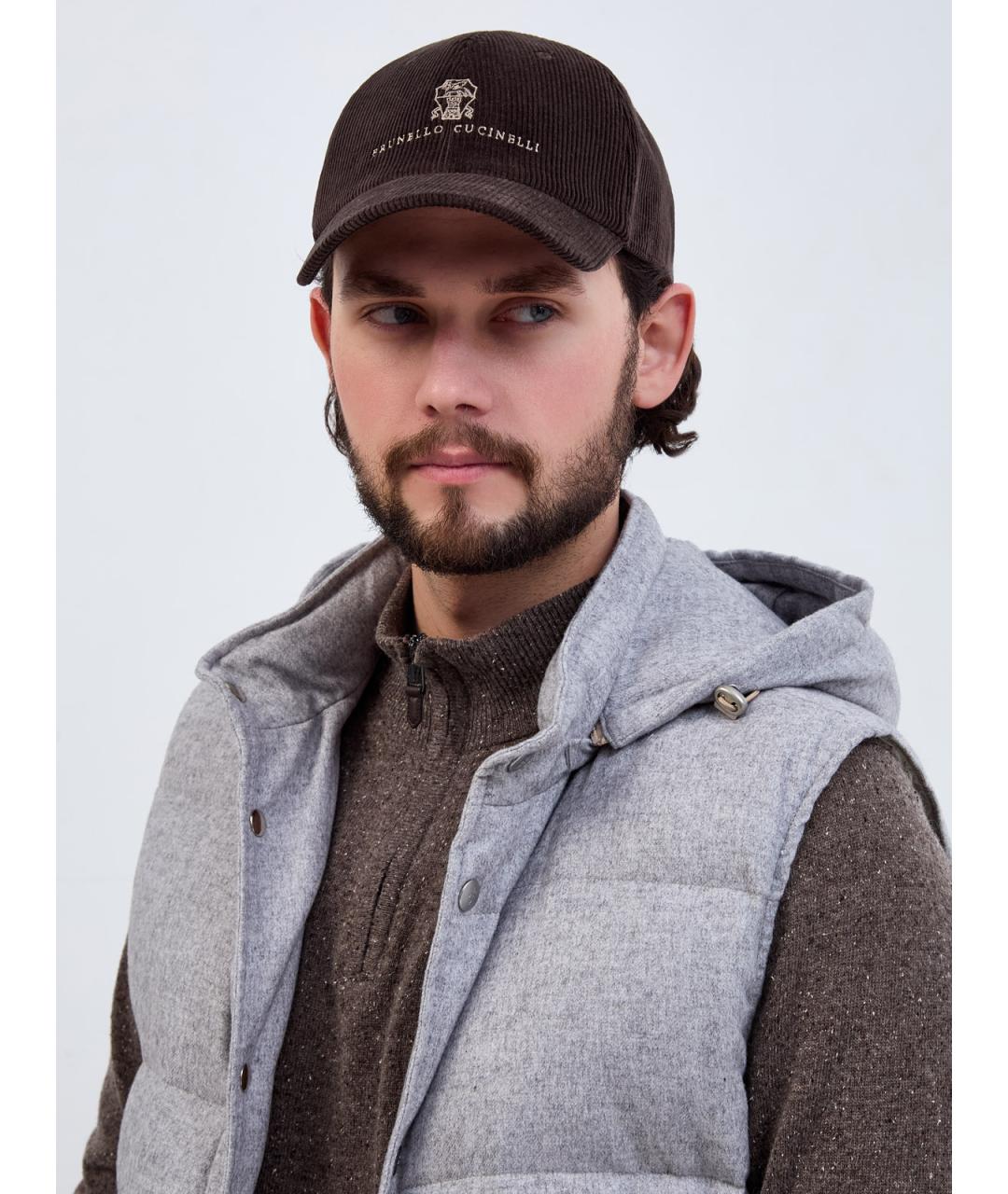 BRUNELLO CUCINELLI Коричневая хлопковая кепка/бейсболка, фото 2