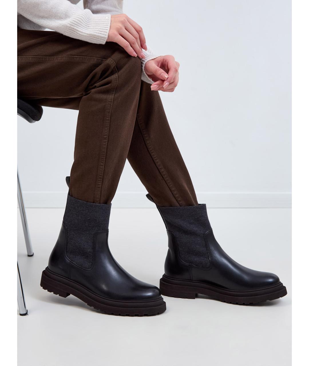 BRUNELLO CUCINELLI Черные кожаные ботинки, фото 2