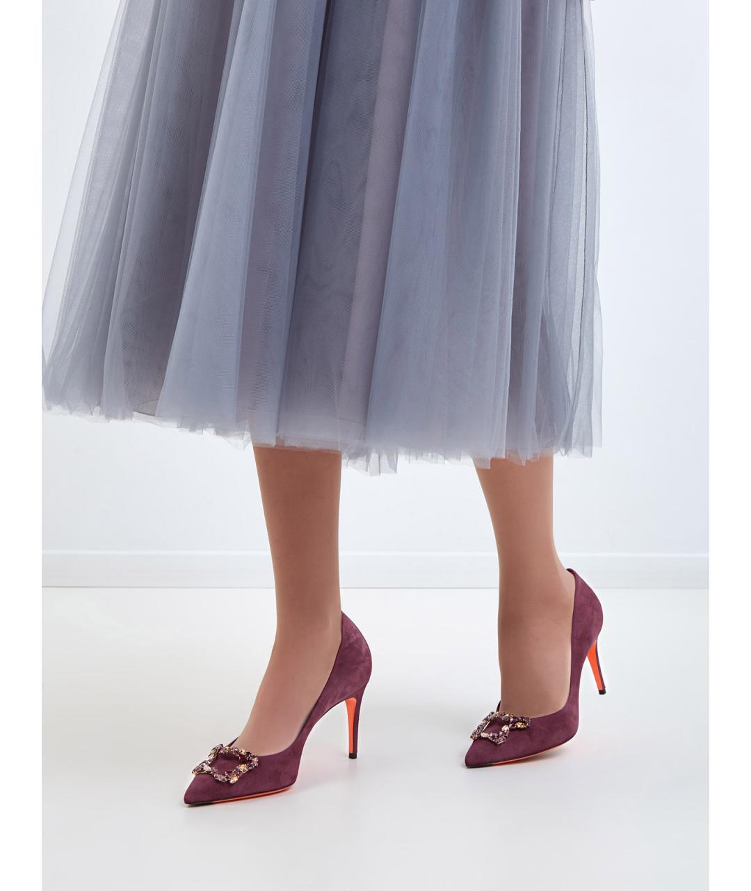 SANTONI Бордовые замшевые туфли, фото 2