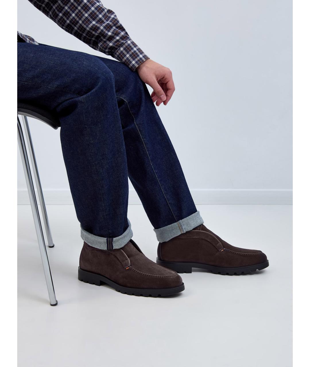 SANTONI Коричневые замшевые низкие ботинки, фото 2