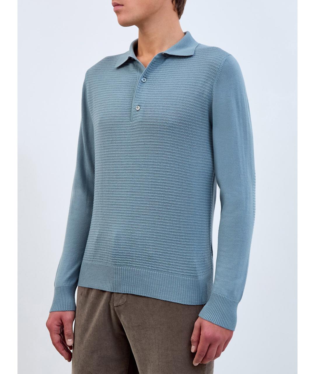 CANALI Бирюзовое поло с длинным рукавом, фото 3