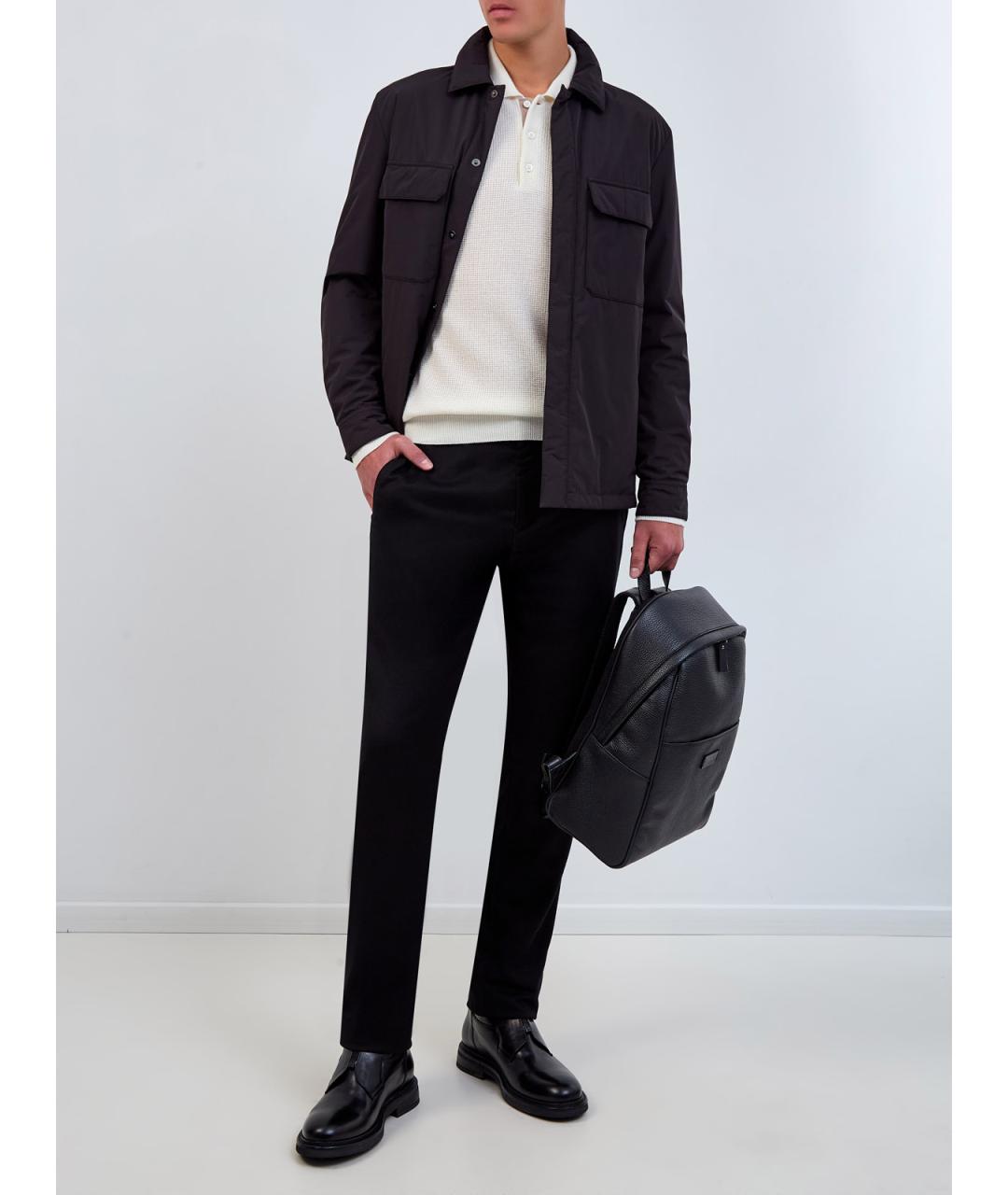 CANALI Черные шерстяные повседневные брюки, фото 2