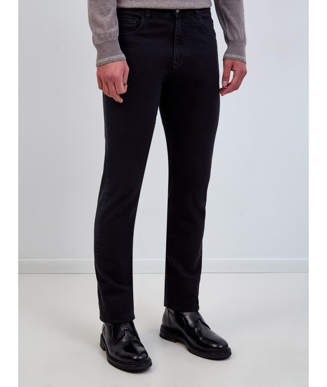 CANALI Черные хлопковые прямые джинсы, фото 3