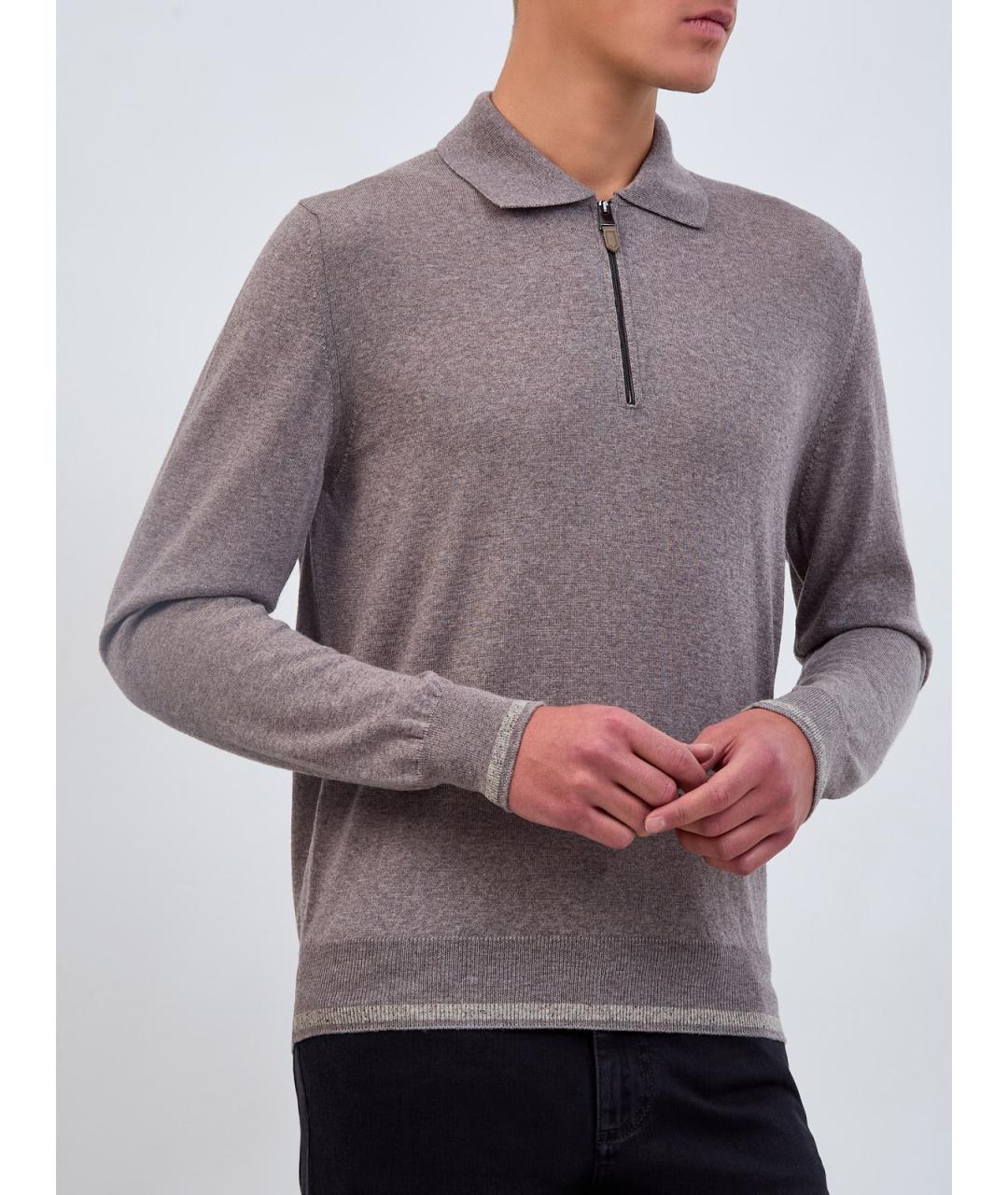 CANALI Коричневое поло с длинным рукавом, фото 3