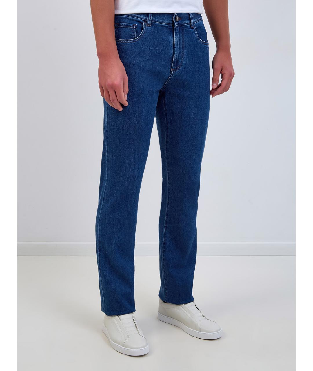 CANALI Синие хлопковые прямые джинсы, фото 3