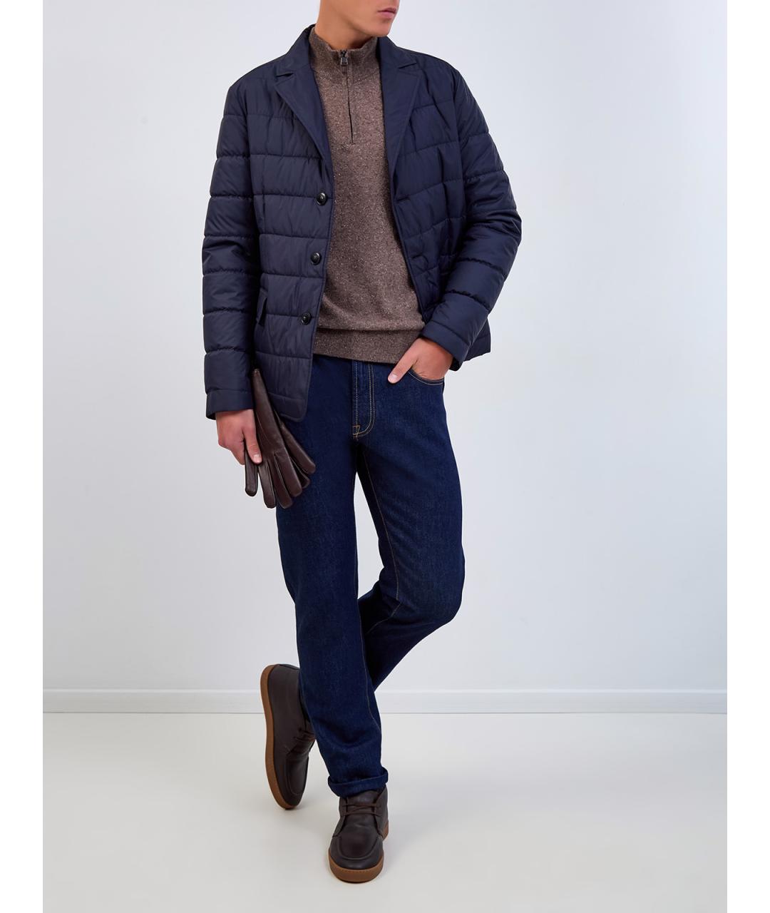 CANALI Темно-синие хлопковые прямые джинсы, фото 2