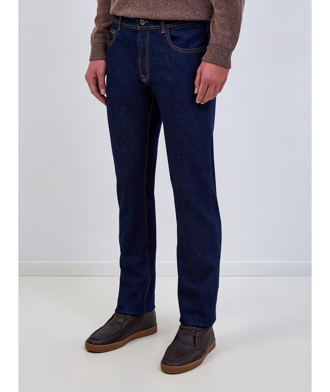 CANALI Темно-синие хлопковые прямые джинсы, фото 3